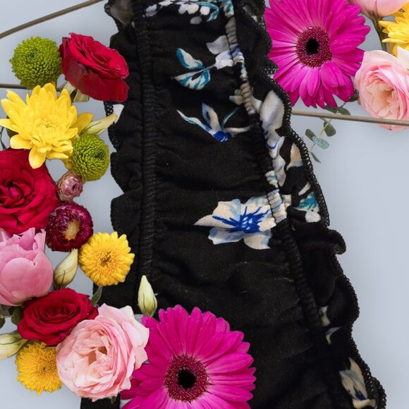 Junior Sundress M 7-9 Black Blue Floral Pullover Elastic Waist EUC - Picture 5 of 6